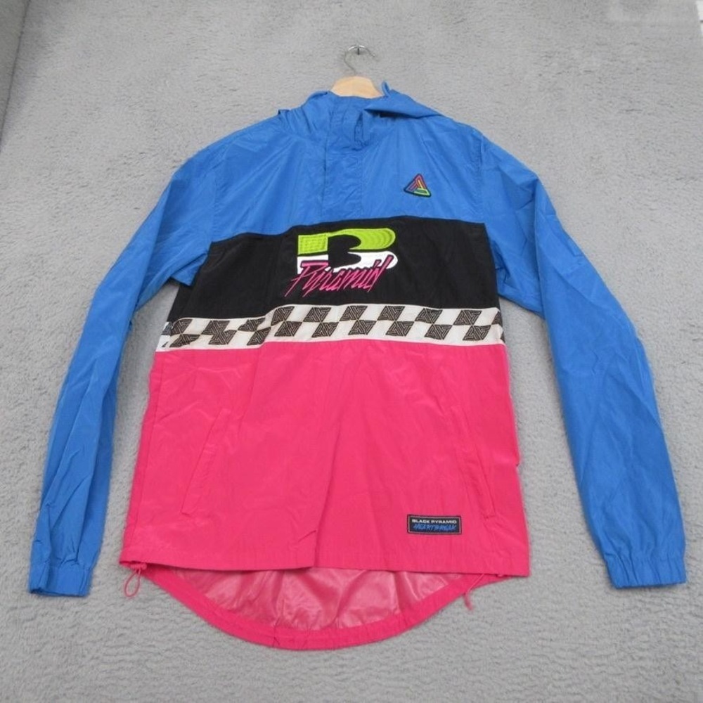 Black Pyramid Windbreaker Jacket Mens Large Multicolor Heartbreak Hooded 1/4 Zip